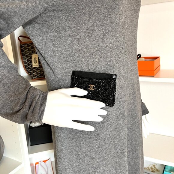 CHANEL Black Swarovski Crystal Leather Card Case Wallet - Picture 2 of 15